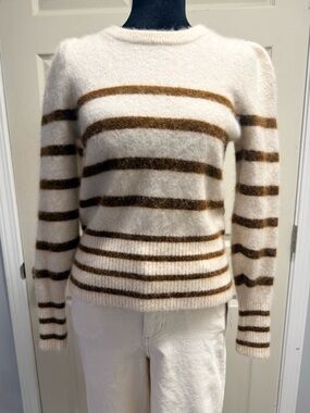 Banana Republic Classic Crewneck Stripe Sweater in Cream and Brown